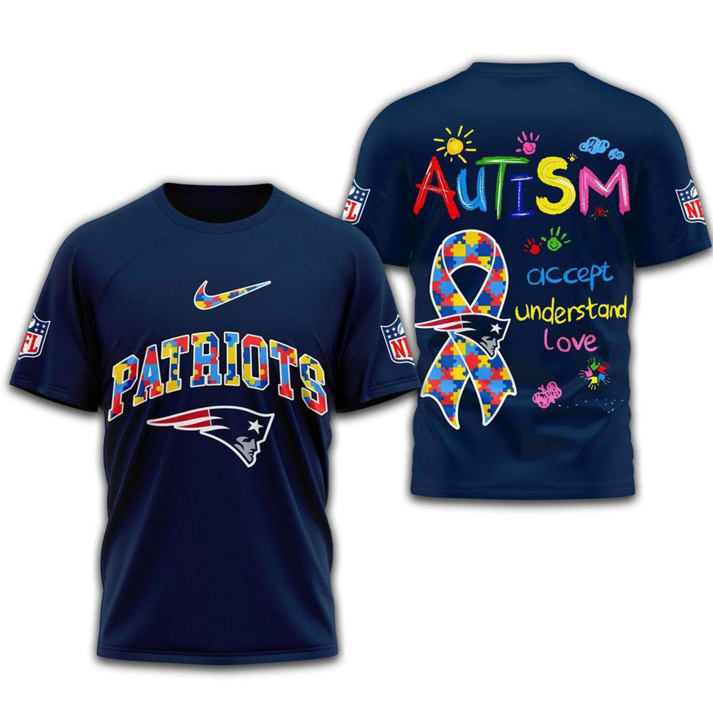 NFL New England Patriots 2025 Autism Awareness 3d Shirt New England Patriots Merch