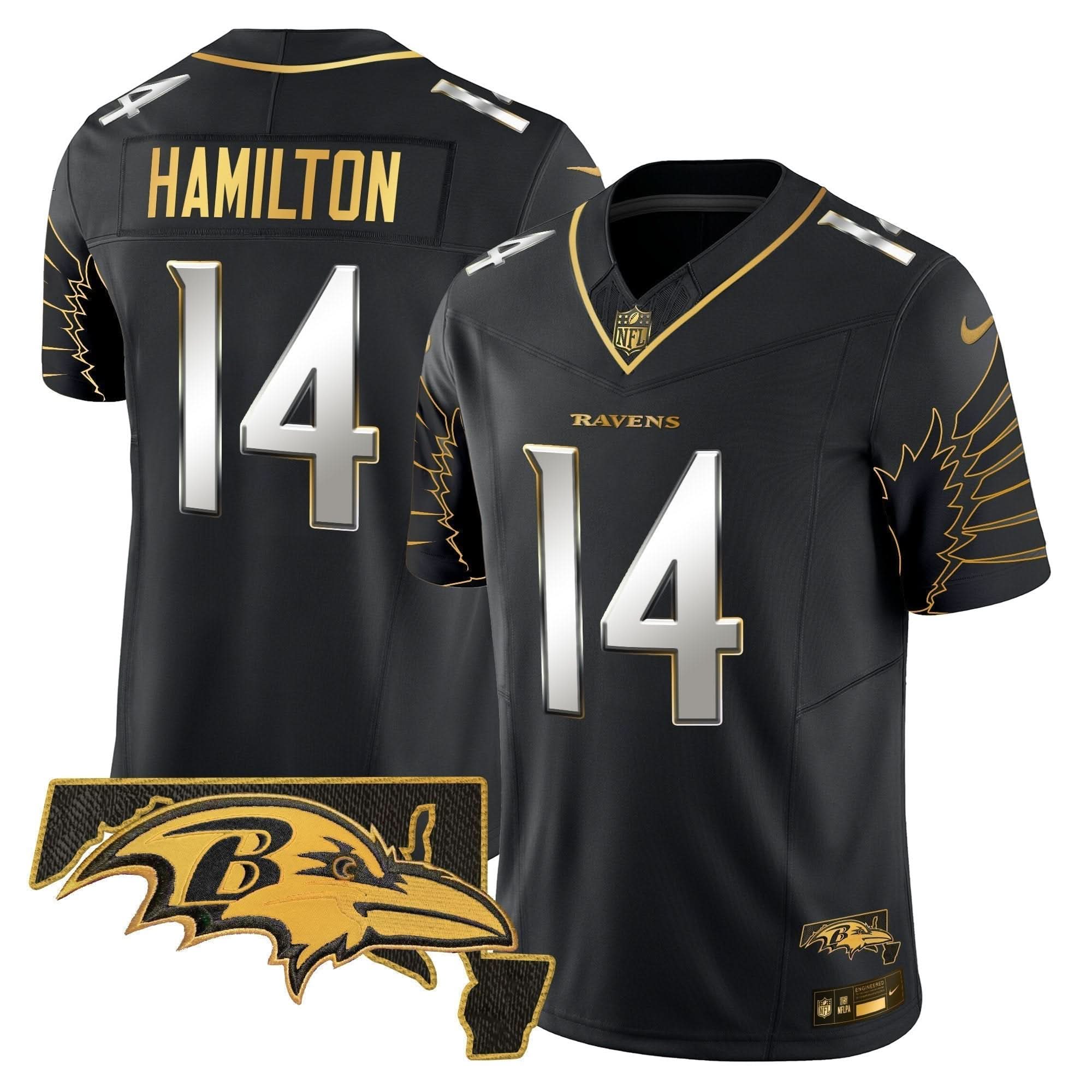 Ravens Maryland Patch Gold Vapor Limited Jersey V2 - All Stitched