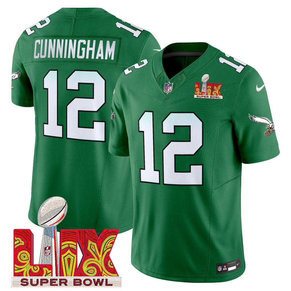 Philadelphia Eagles Kelly Green Super Bowl LIX Patch Vapor Limited Jersey - All Stitched
