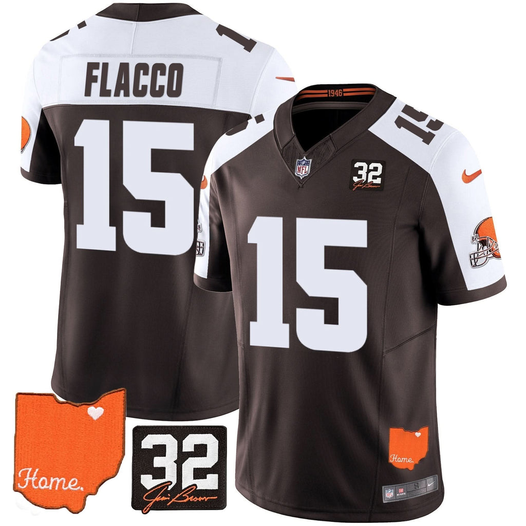 Browns #32 Jim Brown Memorial & Home Patch Vapor Limited Jersey - All Stitched