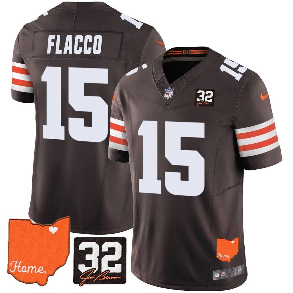 Browns #32 Jim Brown Memorial & Home Patch Vapor Limited Jersey - All Stitched