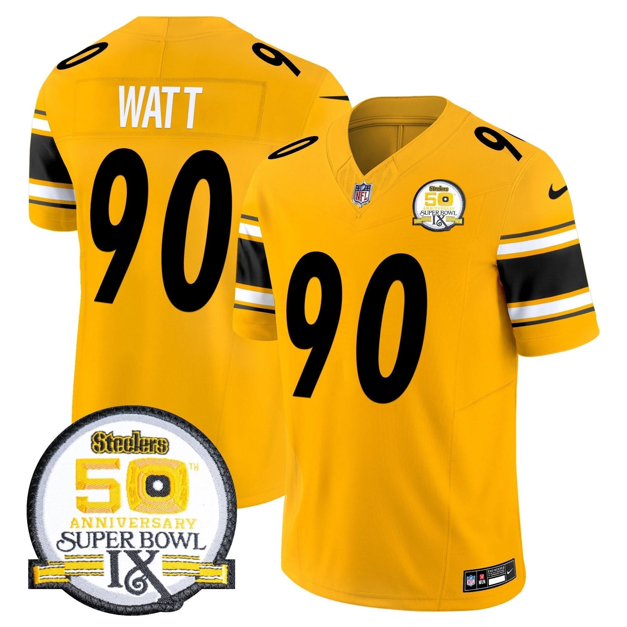 Steelers 50th Anniversary Of Super Bowl IX Patch Vapor Limited Jersey - All Stitched