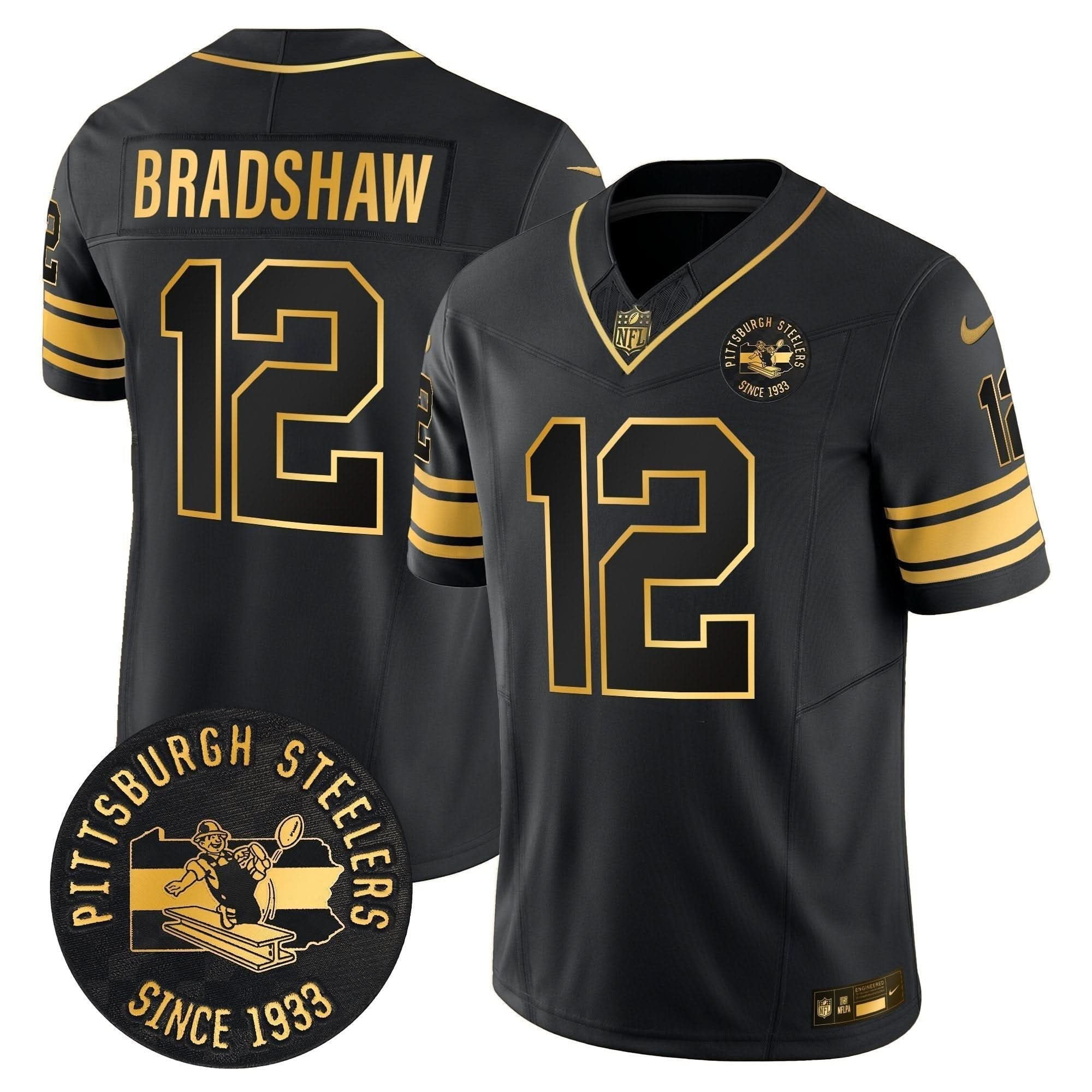 Pittsburgh Steelers Throwback 1933 Patch Gold Vapor Limited Jersey - All Stitched