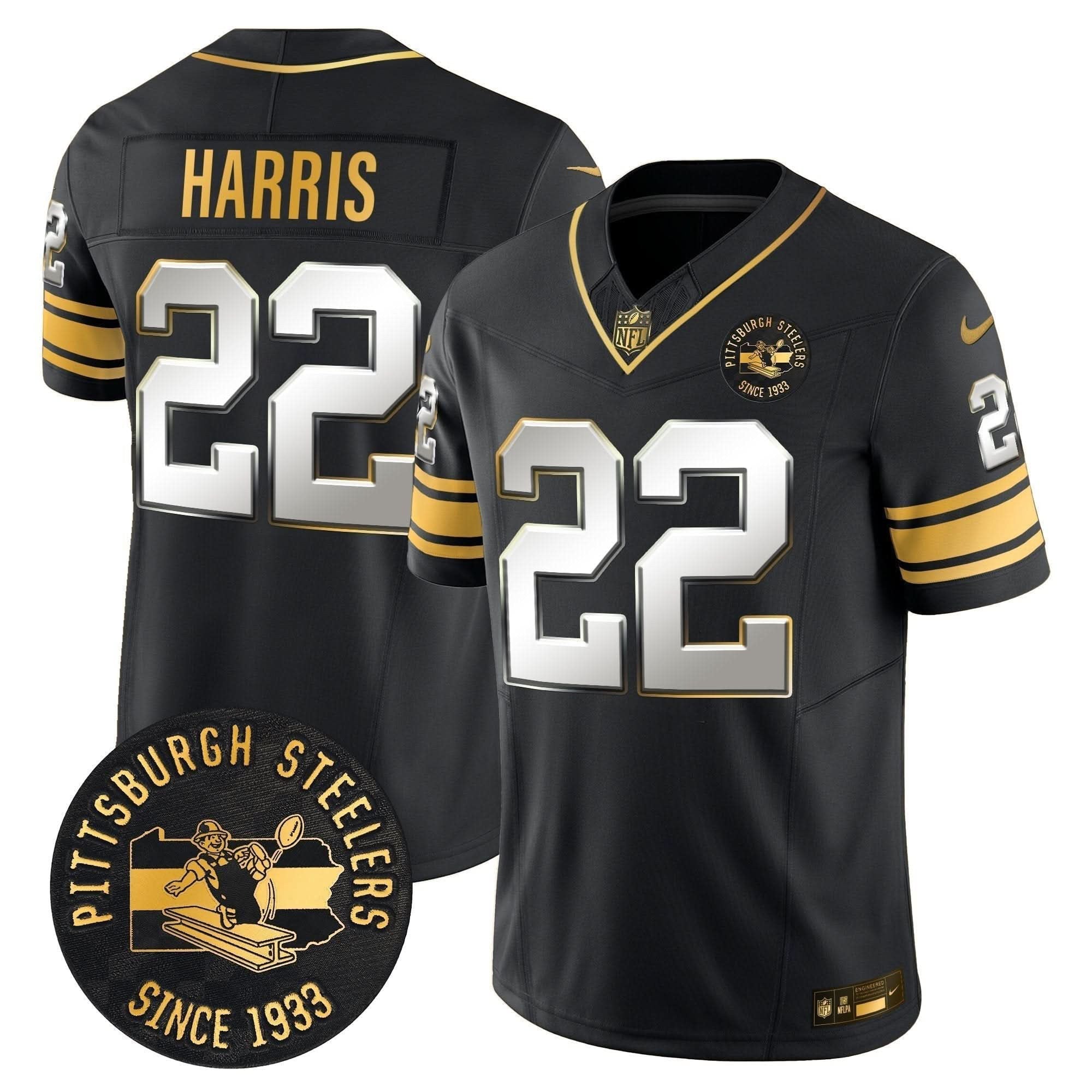 Pittsburgh Steelers Throwback 1933 Patch Gold Vapor Limited Jersey - All Stitched
