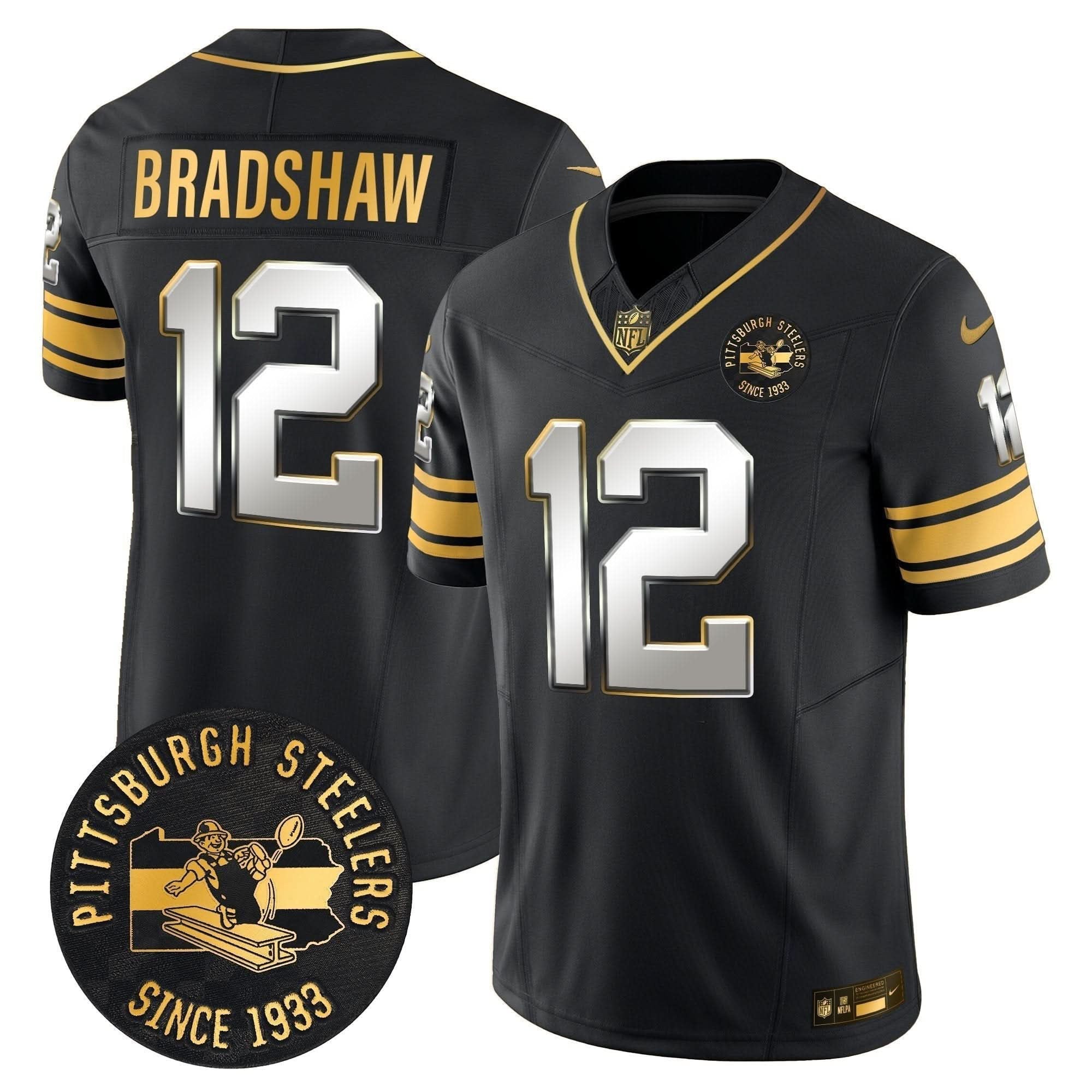 Pittsburgh Steelers Throwback 1933 Patch Gold Vapor Limited Jersey - All Stitched
