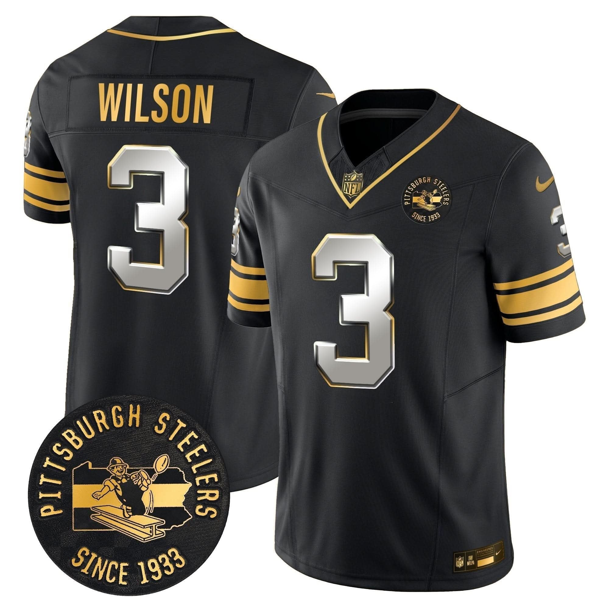 Pittsburgh Steelers Throwback 1933 Patch Gold Vapor Limited Jersey - All Stitched