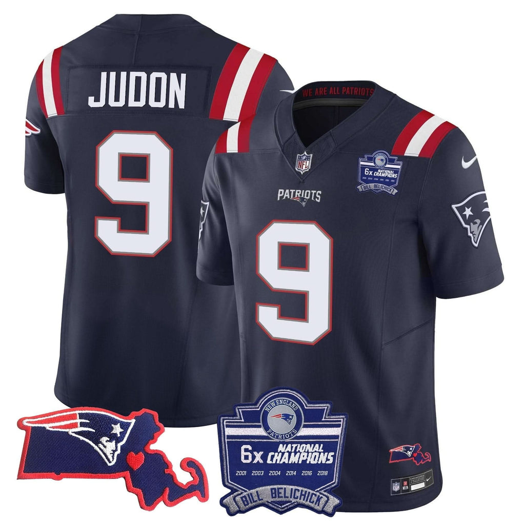 Patriots Bill Belichick 6x Champions Patch Vapor Jersey - All Stitched