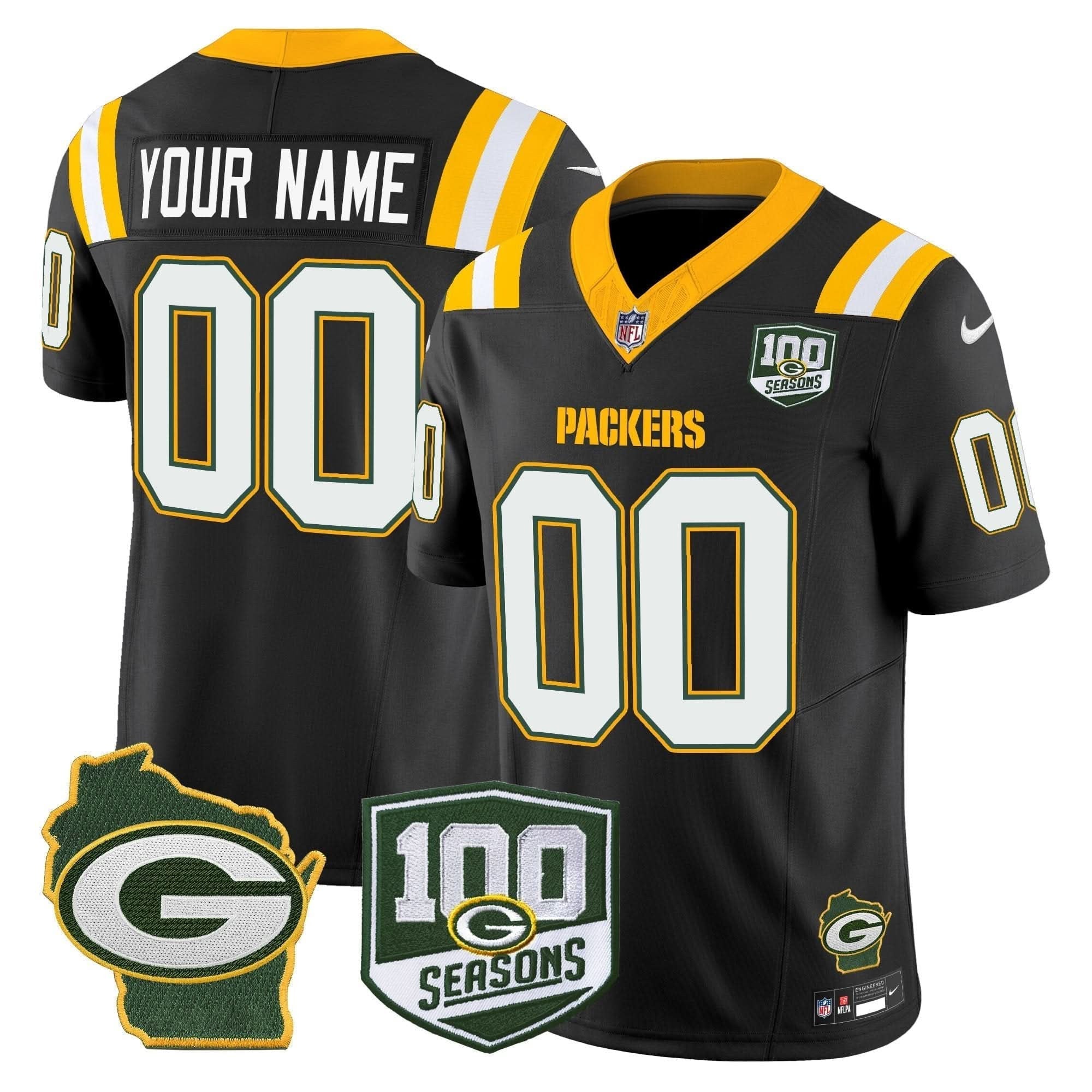 Packers 100th Season & Home Patch Vapor Limited Custom Jersey - All Stitched