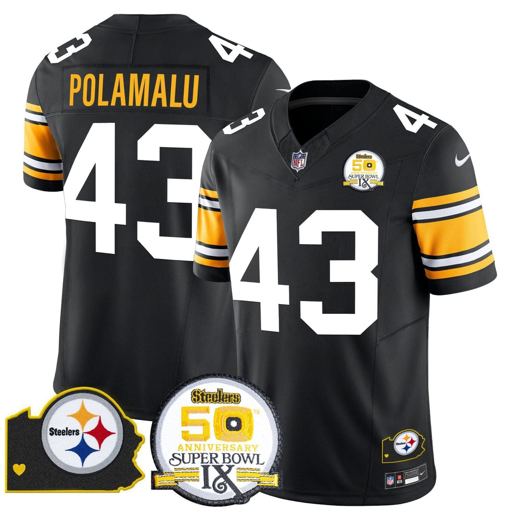 Steelers 50th Anniversary Of Super Bowl IX & Map Patch Vapor Limited Jersey - All Stitched