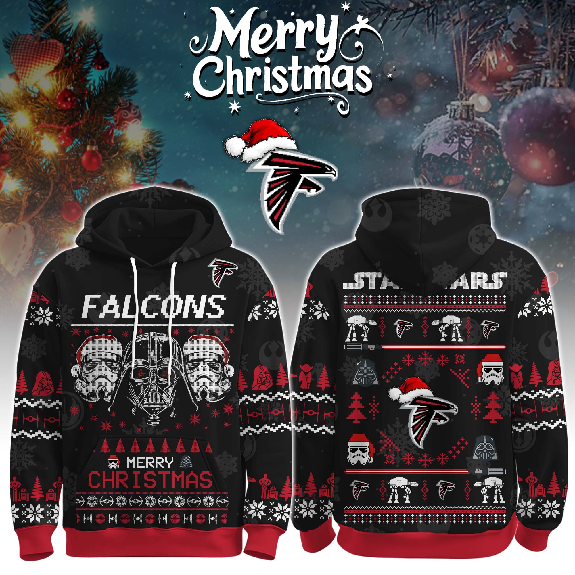 Unisex Falcons Merry Christmas The Force Edition Hoodie