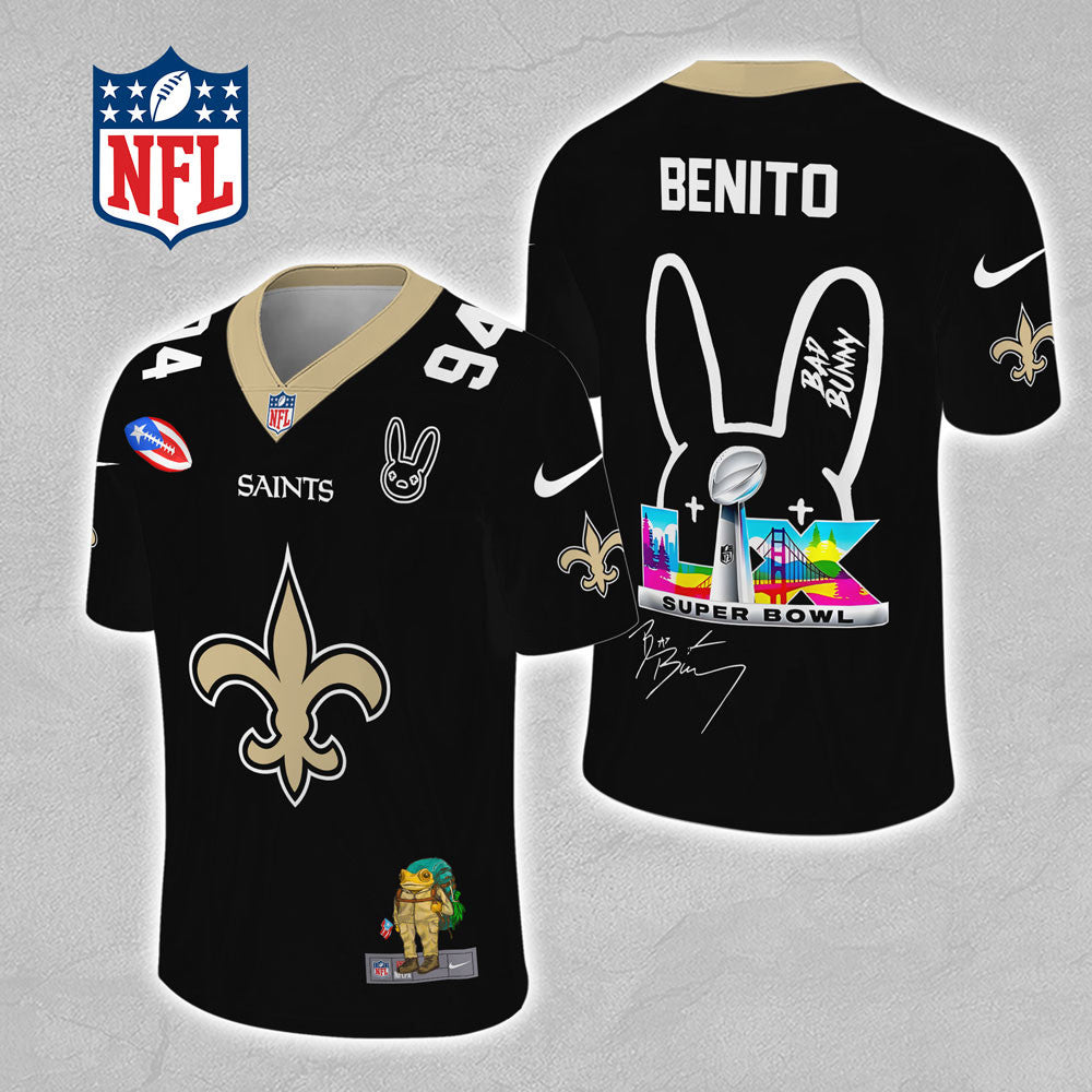 New Orleans Saints x Bad Bunny 3D Football Jersey