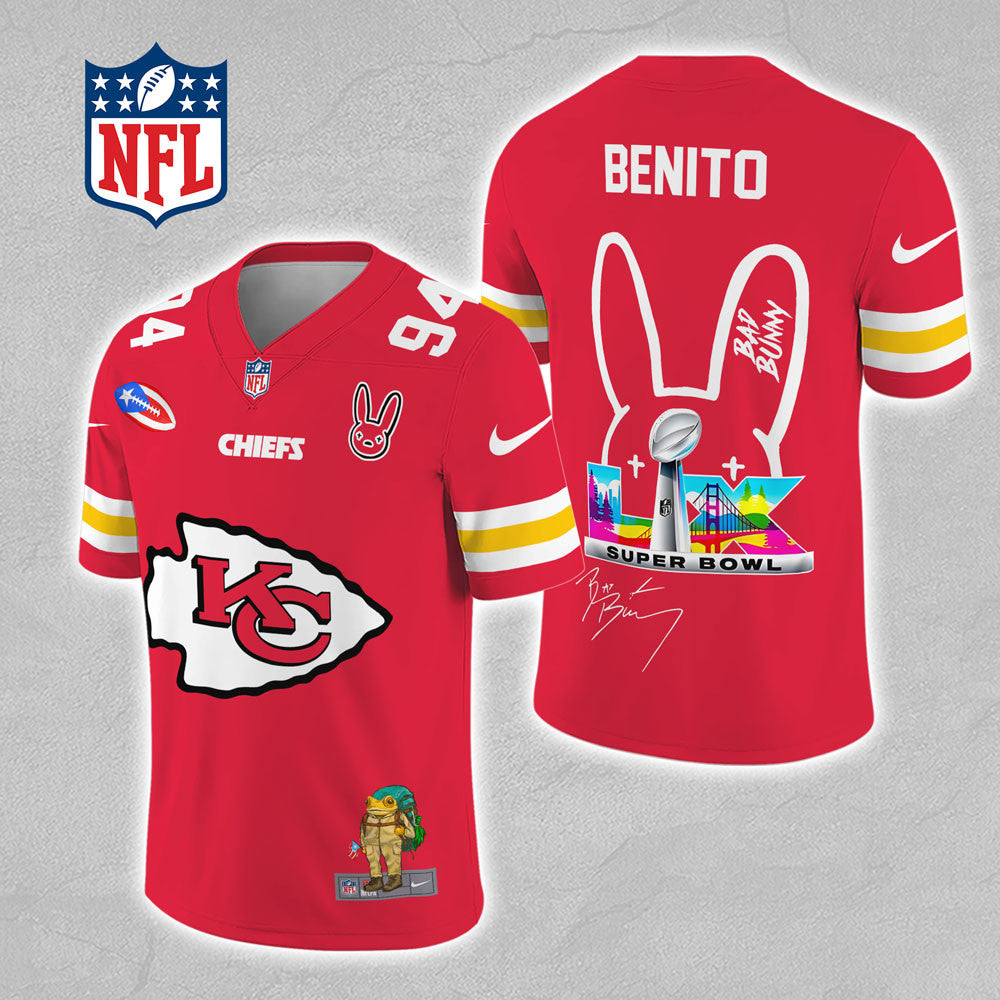 Kansas City Chiefs x Bad Bunny 3D Football Jersey