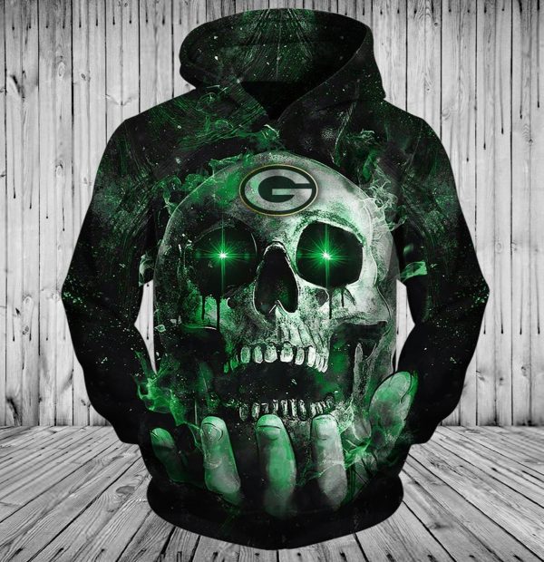 NFL Green Bay Packers 3D Hoodie Go Pack Go Football Skull