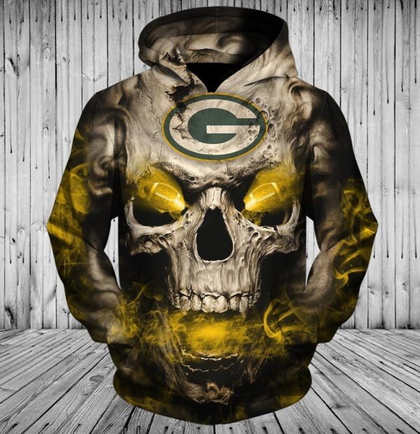 NFL Green Bay Packers 3D Hoodie Go Pack Go Team Skull