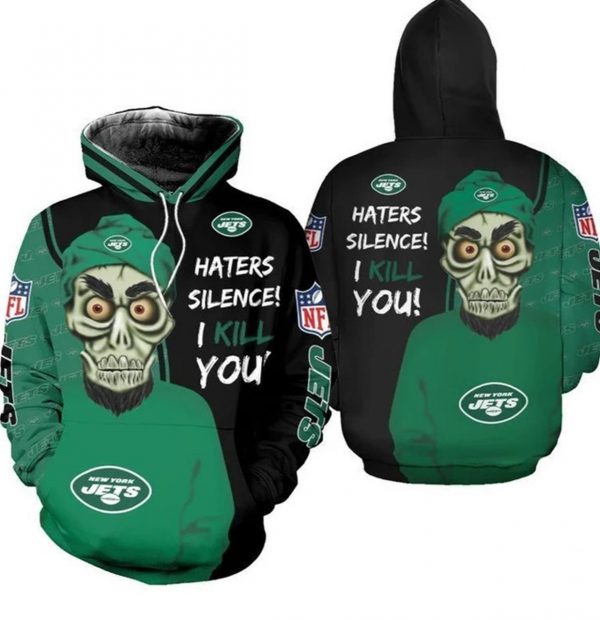 Nfl New York Jets Skull Haters Silence I Kill You Gift For Fan 3d Hoodie