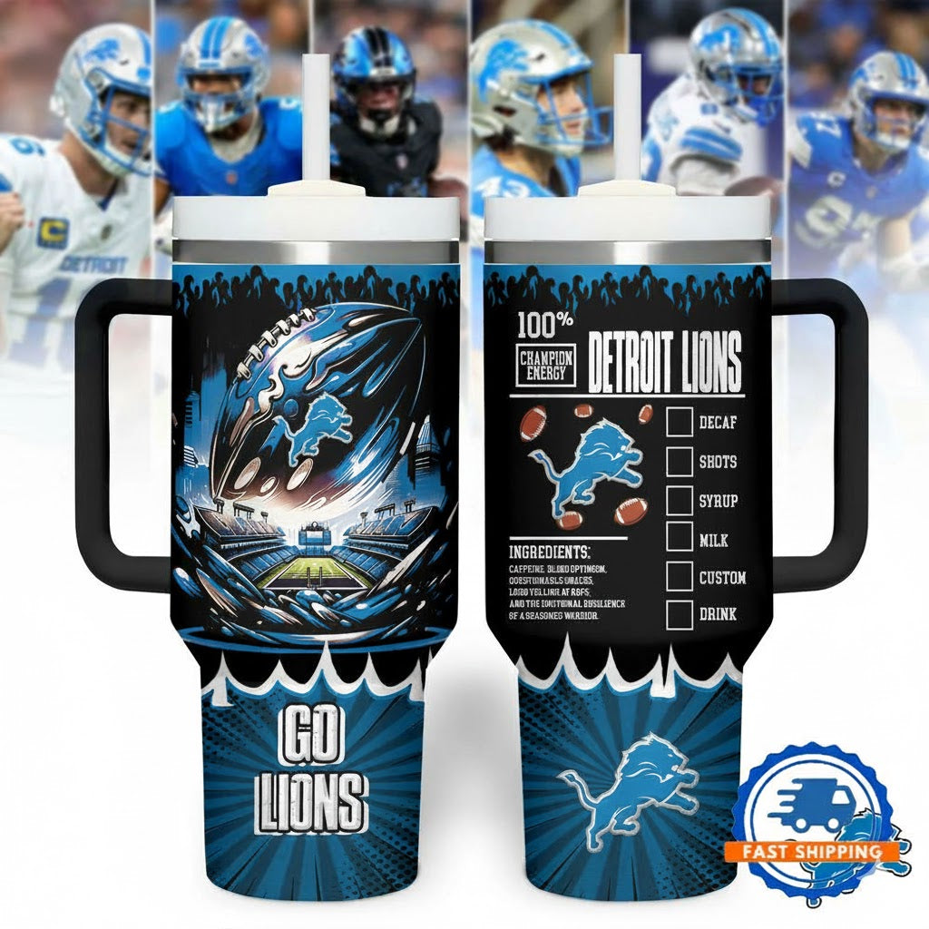 DET Lions Champion Energy Tumbler Handle Cup 40oz
