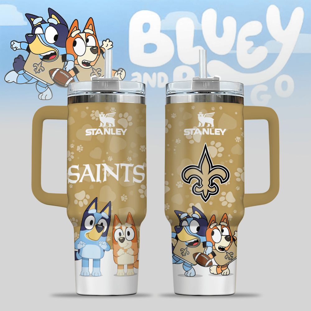 New Orleans Saints NFL x Bluey Custom Stanley Cup 40 oz 30 oz Tumbler With Handle