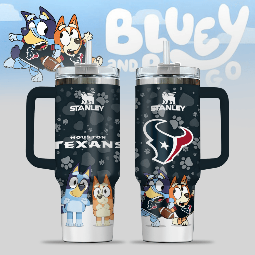 Houston Texans NFL x Bluey Custom Stanley Cup 40 oz 30 oz Tumbler With Handle