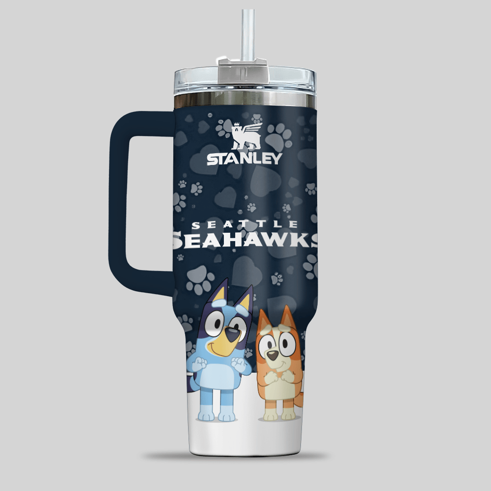 Seattle Seahawks NFL x Bluey Custom Stanley Cup 40 oz 30 oz Tumbler With Handle