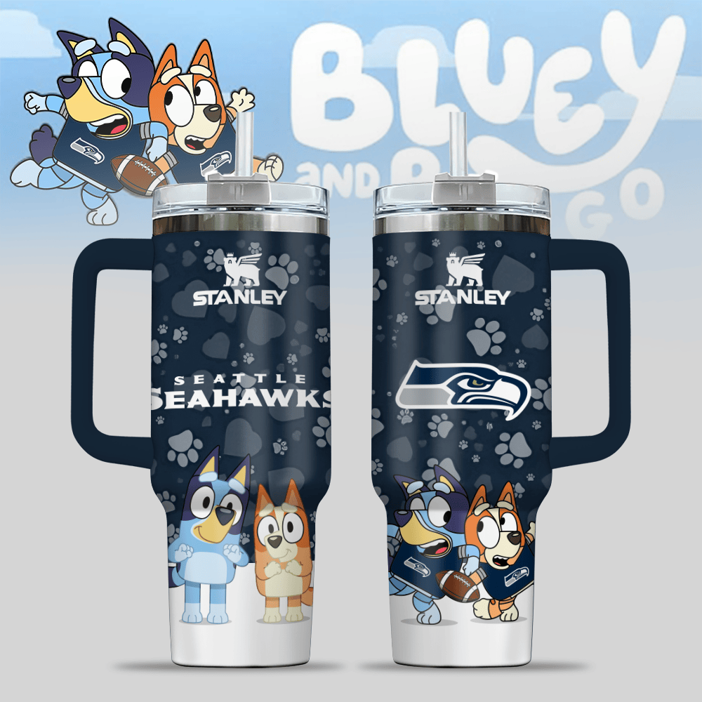 Seattle Seahawks NFL x Bluey Custom Stanley Cup 40 oz 30 oz Tumbler With Handle