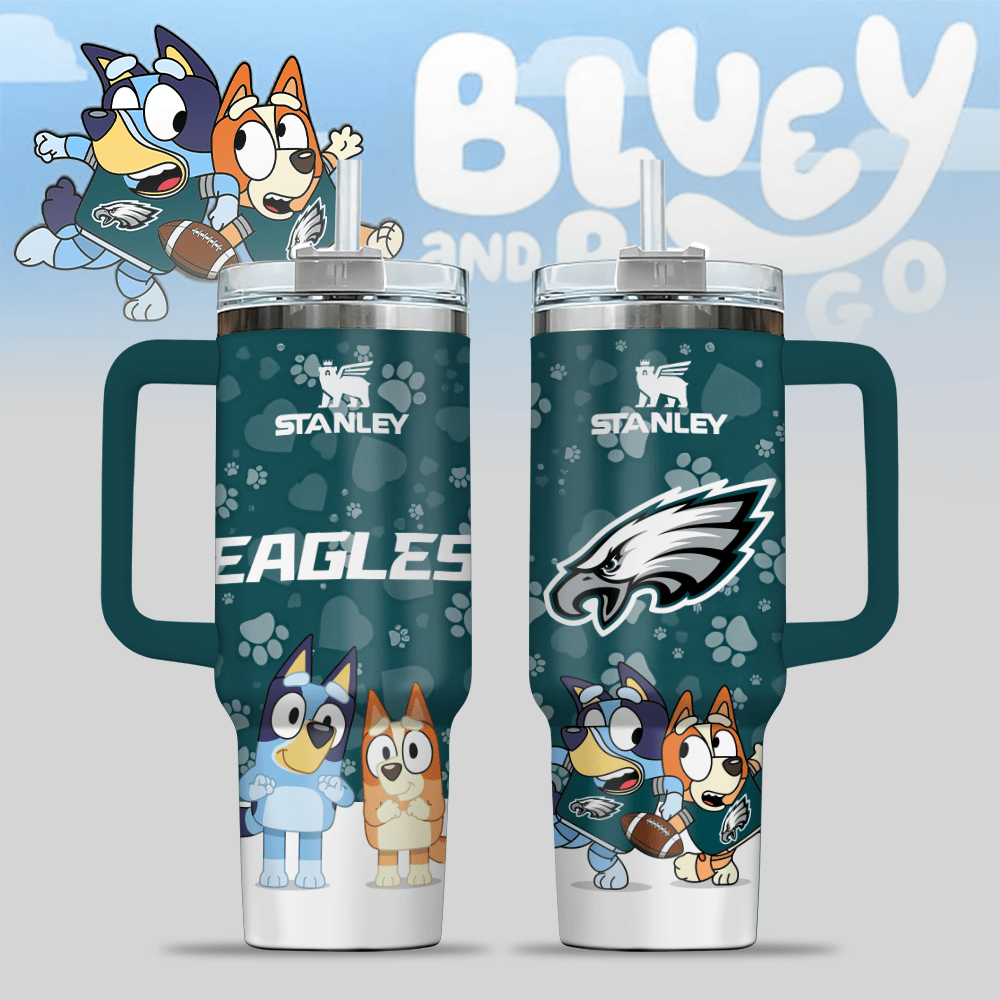 Philadelphia Eagles NFL x Bluey Custom Stanley Cup 40 oz 30 oz Tumbler With Handle