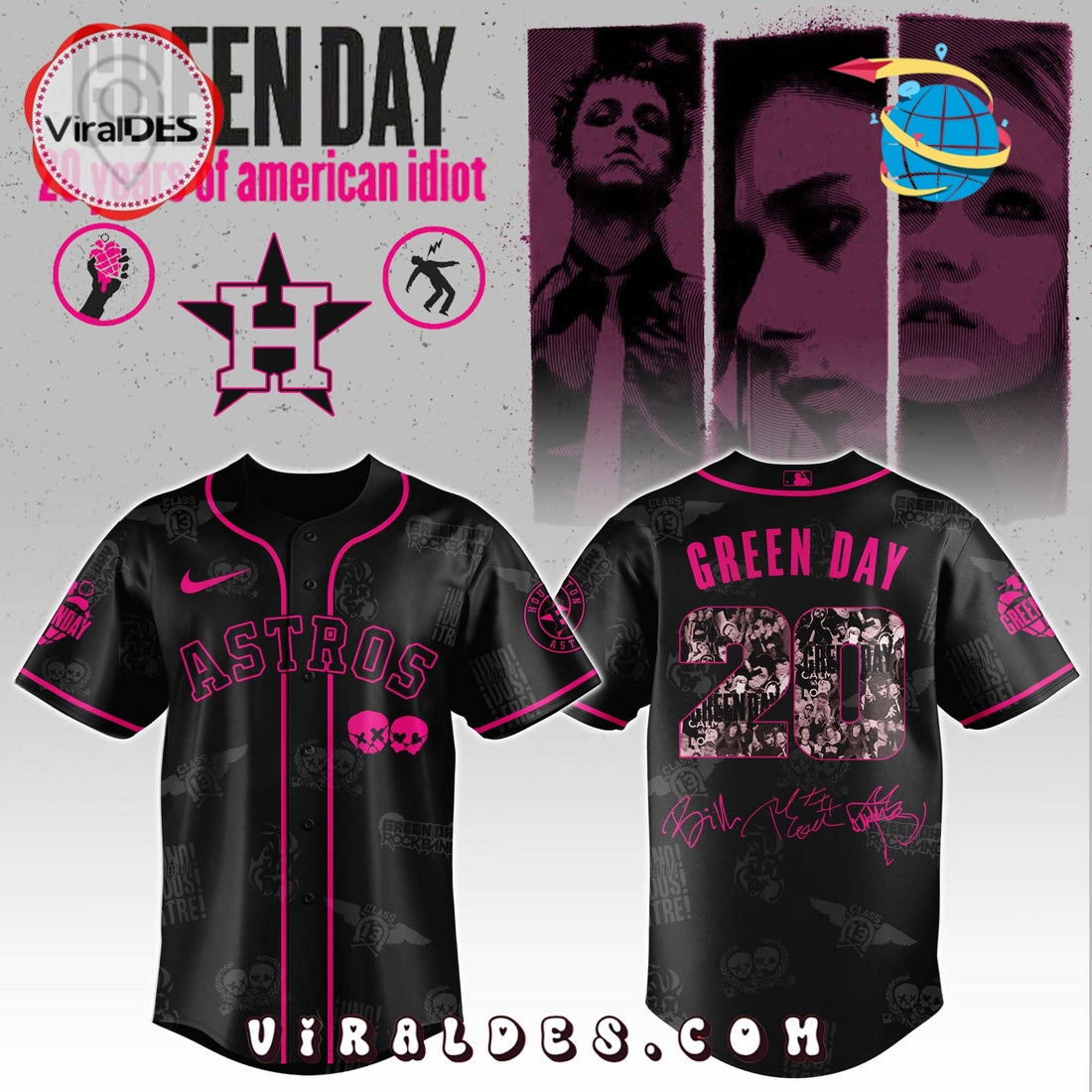 Houston Astros MLB x Green Day 20th Anniversary Baseball Jersey