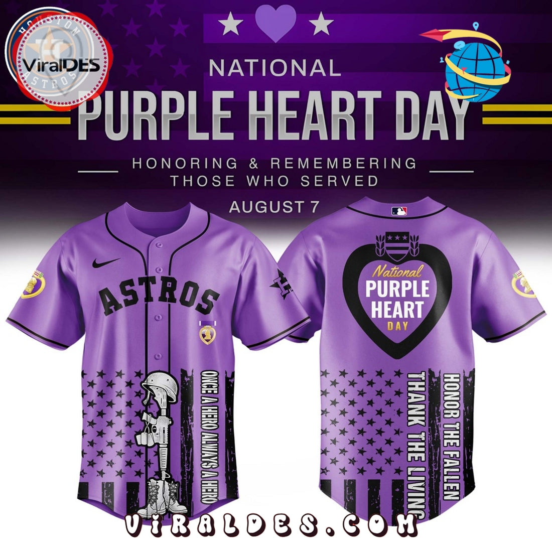Houston Astros MLB x Purple Heart Day Baseball Jersey