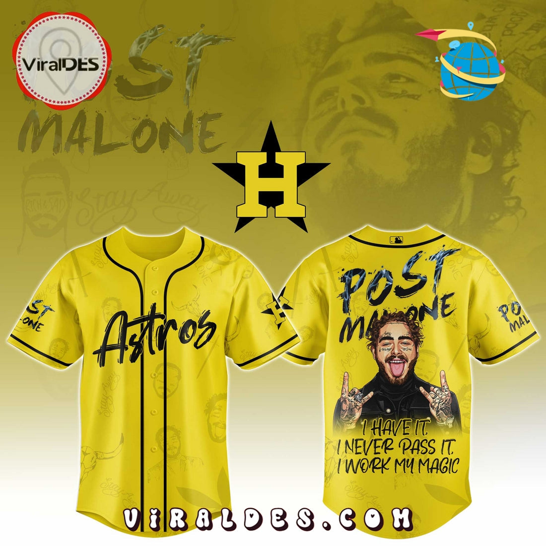 Houston Astros x Post Malone Tour Baseball Jersey