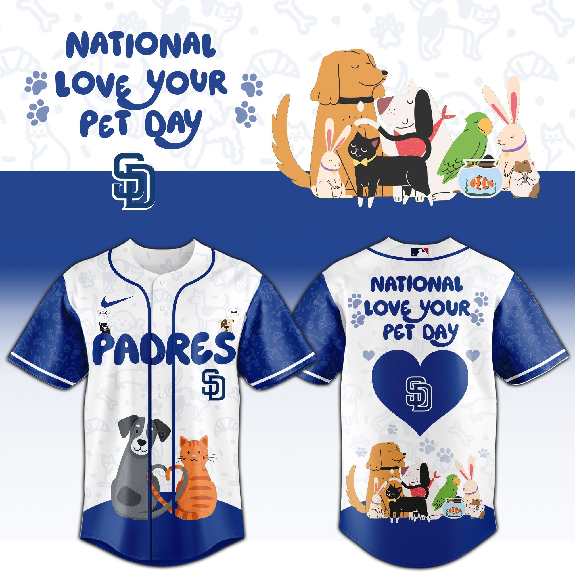SD Padres special National Love Your Pet Day Limited Edition Jersey