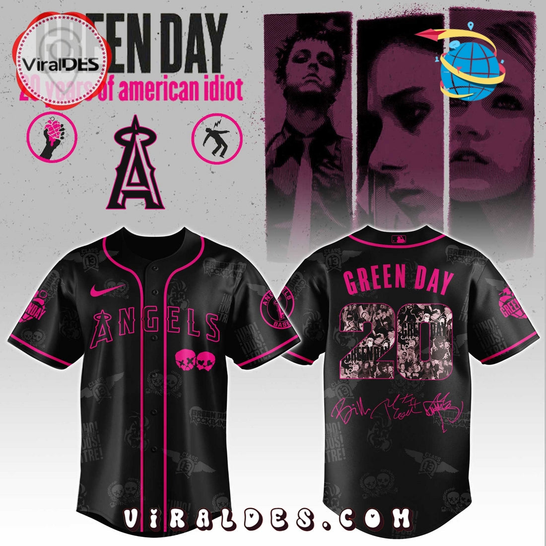 Los Angeles Angels MLB x Green Day 20th Anniversary Baseball Jersey