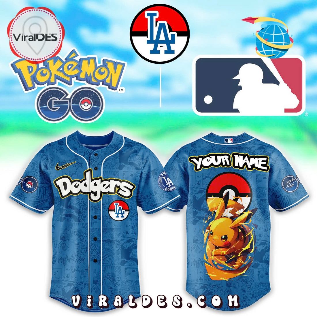 Los Angeles Dodgers x Pokemon Go Pikachu Baseball Jersey