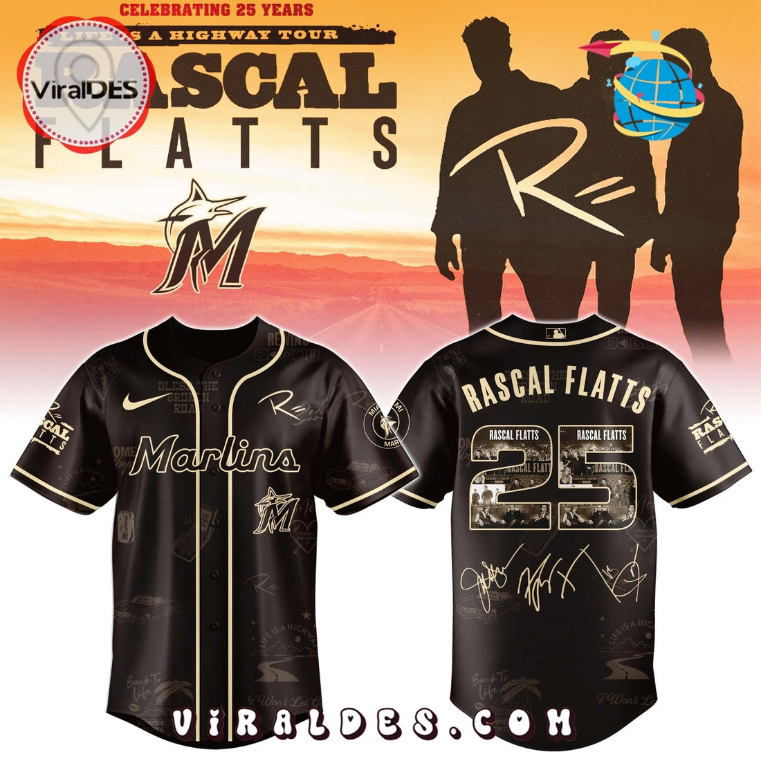 Miami Marlins MLB x Rascal Flatts Life Is a Highway Tour Jersey
