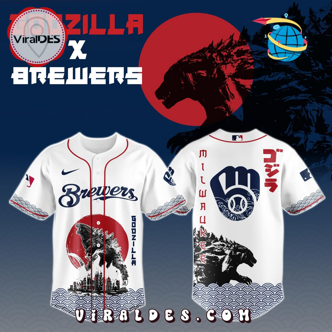 Milwaukee Brewers MLB x Godzilla Baseball Jersey
