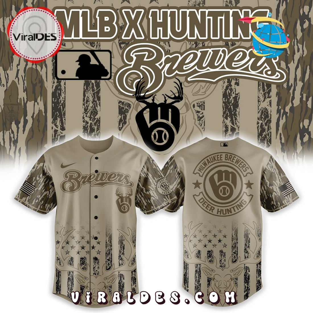 Milwaukee Brewers x Hunting Design Baseball Jersey