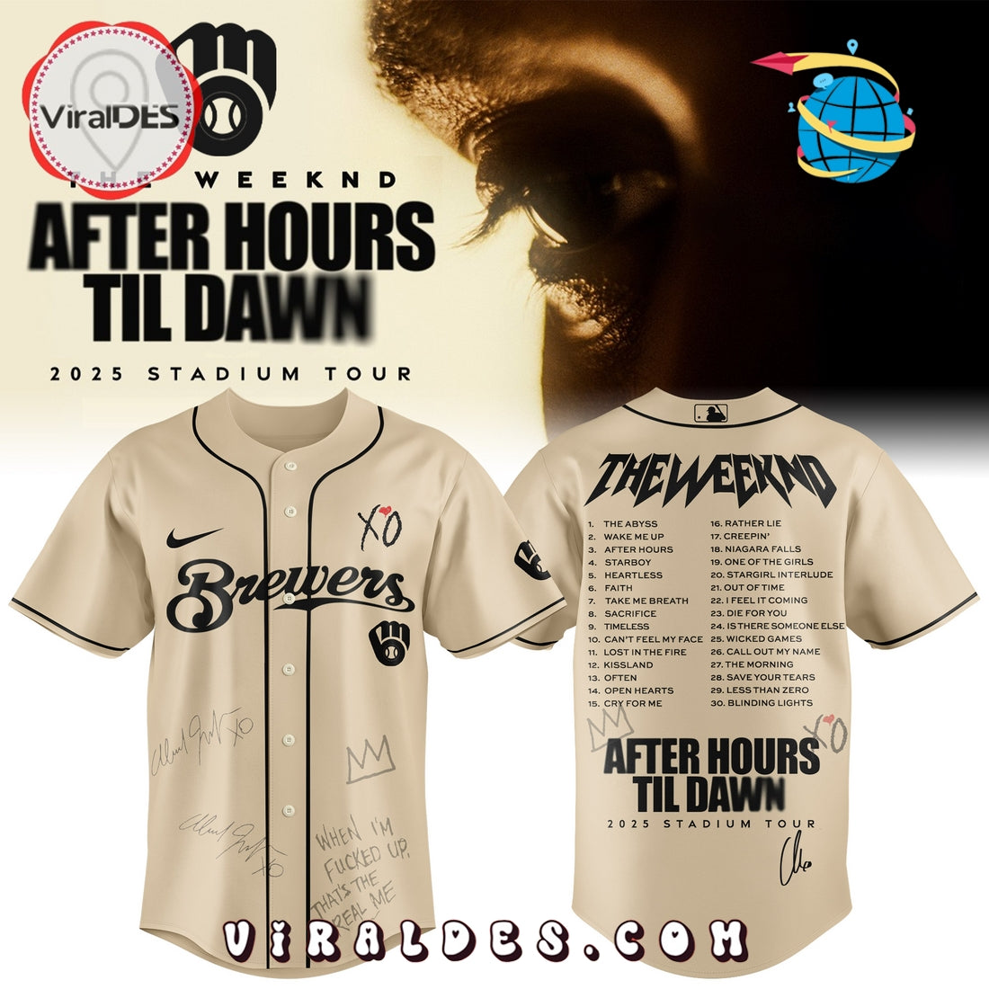 Milwaukee Brewers x The Weeknd After Hours Til Dawn Baseball Jersey