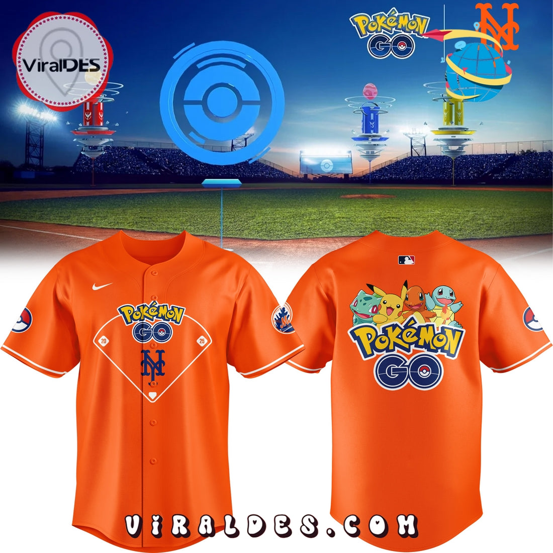 New York Mets x Pokémon GO Orange Baseball Jersey