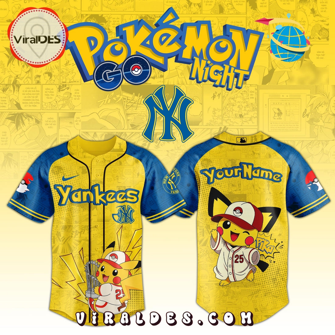 New York Yankees x Pokémon GO Night Baseball Jersey