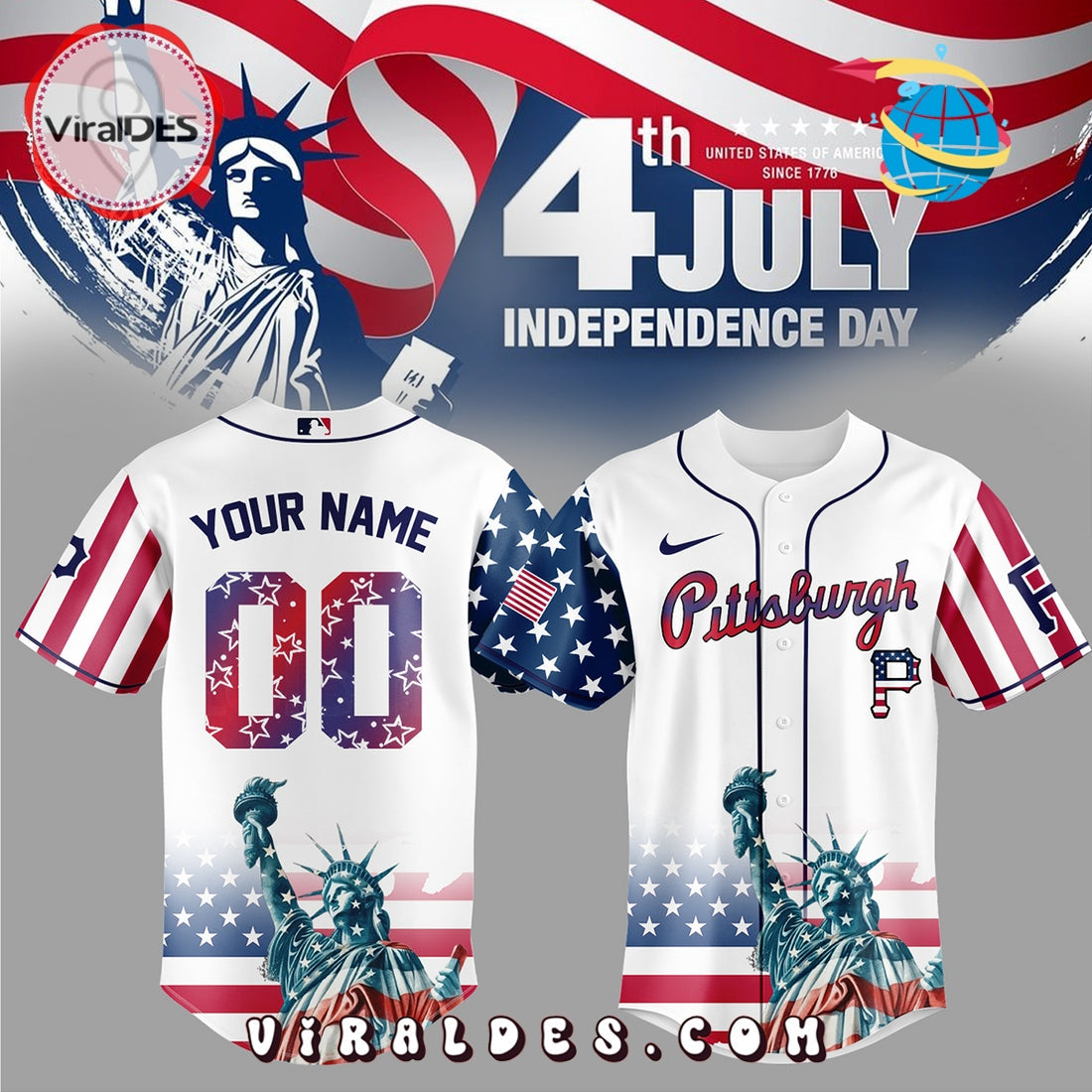Pittsburgh Pirates Custom Independence Day Baseball Jersey