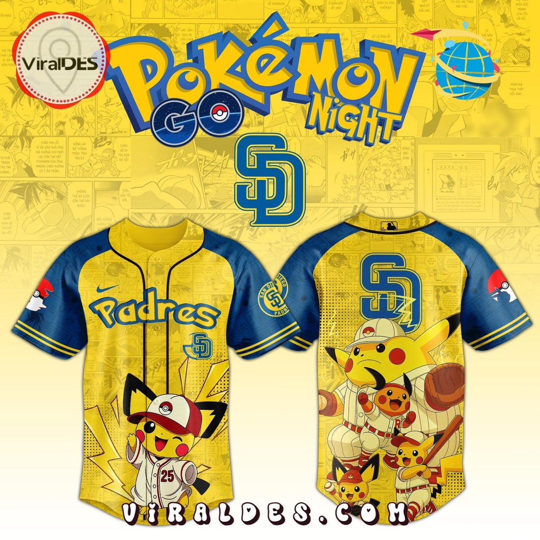 San Diego Padres Pokémon GO Night Baseball Jersey
