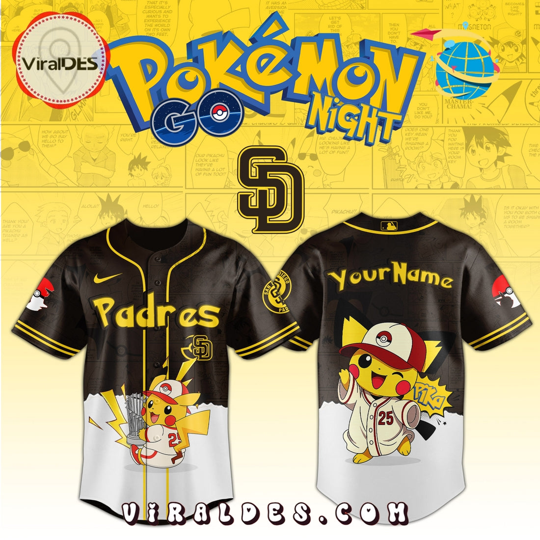 San Diego Padres x Pokémon GO Night Baseball Jersey