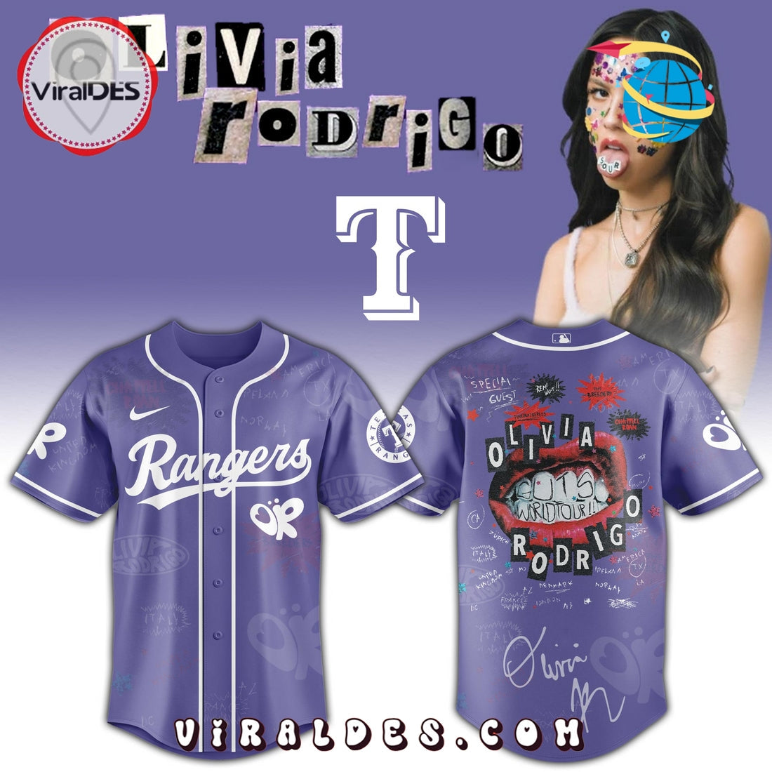 Texas Rangers MLB x Olivia Rodrigo Guts World Tour Jersey