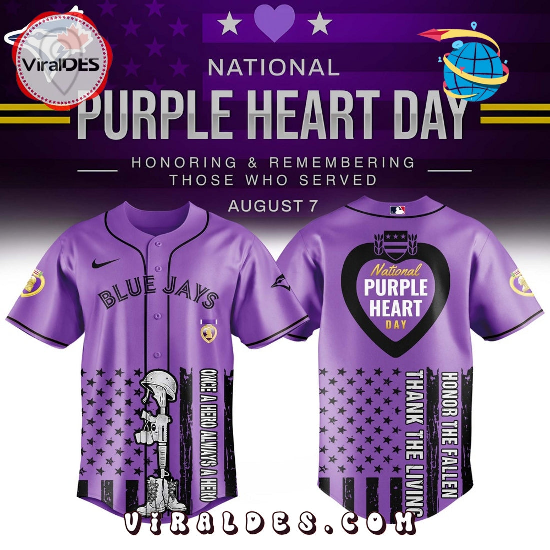 Toronto Blue Jays MLB x Purple Heart Day Baseball Jersey